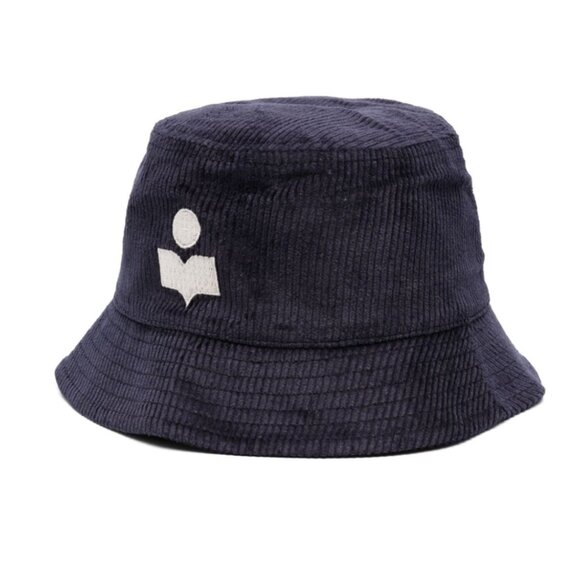 NWT Isabel Marant Corduroy Bucket Hat Logo Embroidered Black